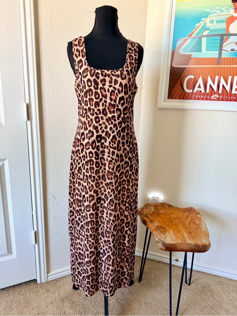 Loeffler Randall Leopard Print Tank Dress in Brown Mesh midi maxi